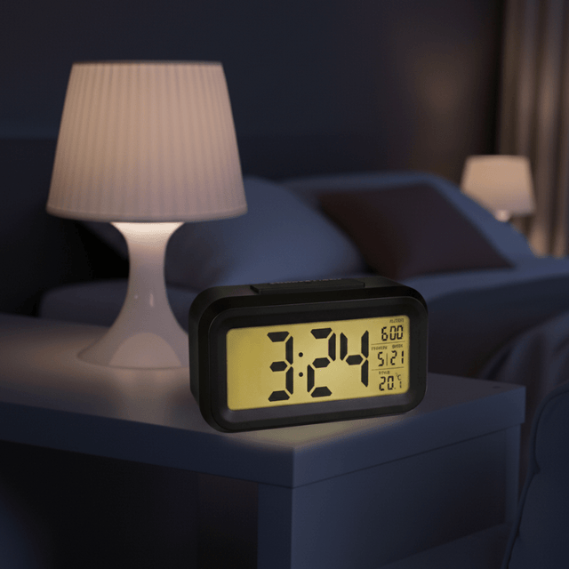 Vækkeur med LCD display - Sort