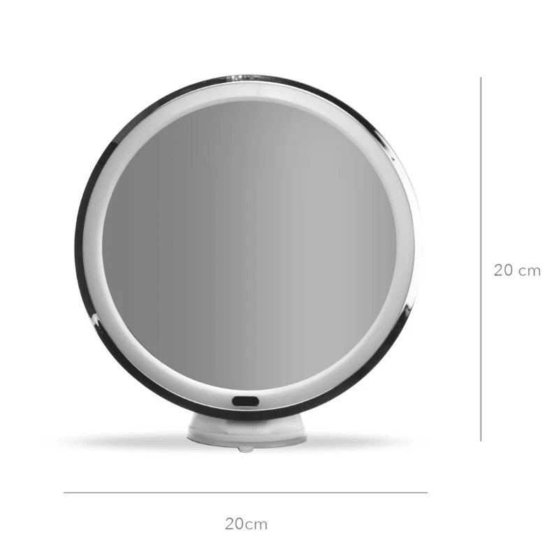 Schminkspiegel mit Licht von vorne, deutlich mit einem Durchmesser von 20 cm markiert