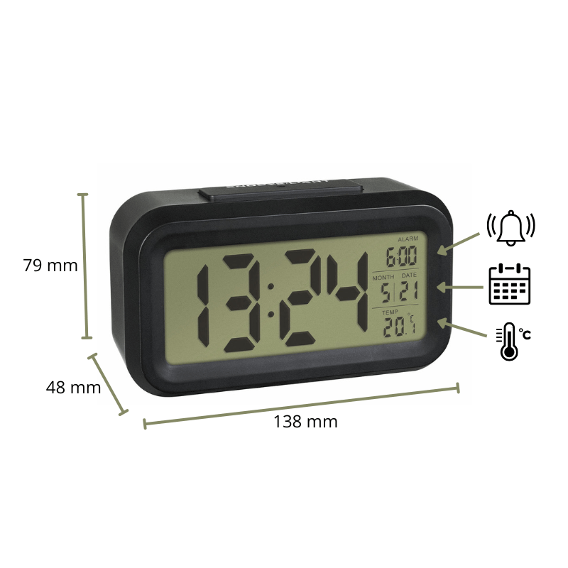 Vækkeur med LCD display - Sort