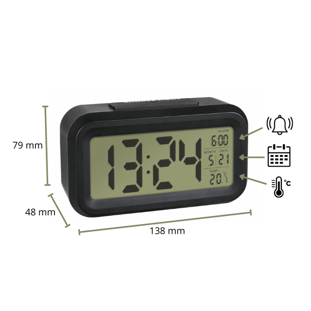 Vækkeur med LCD display - Sort