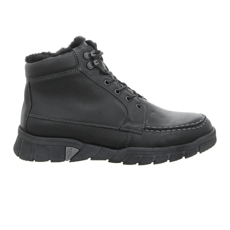 Schwarzer Waldläufer Herrenstiefel aus Nappaleder mit Schnürsenkeln und warmem Futter, von der Seite