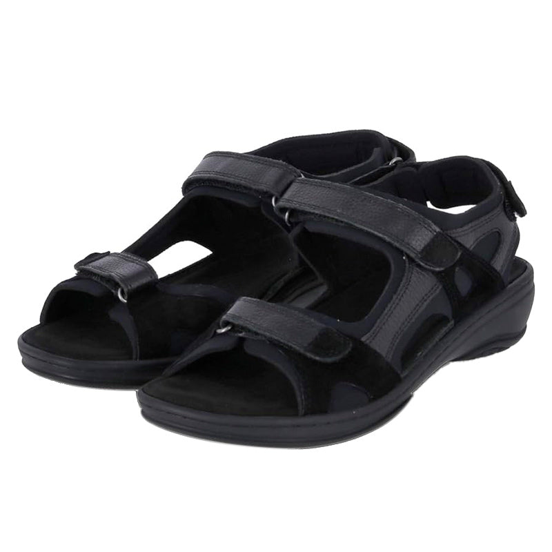 Damen-Sandale, Schwarzes Leder, Fidelio