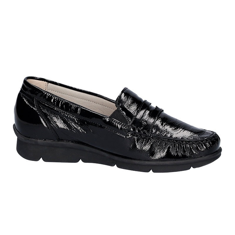 Hüttenschuhe, Schwarz Lack, Waldläufer