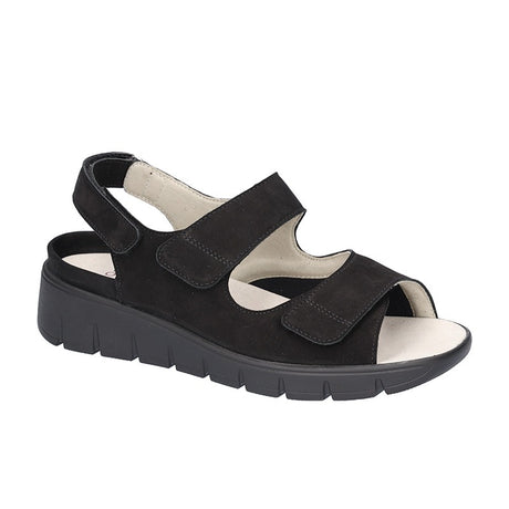 Breite Damen-Sandale, Schwarz, Waldläufer