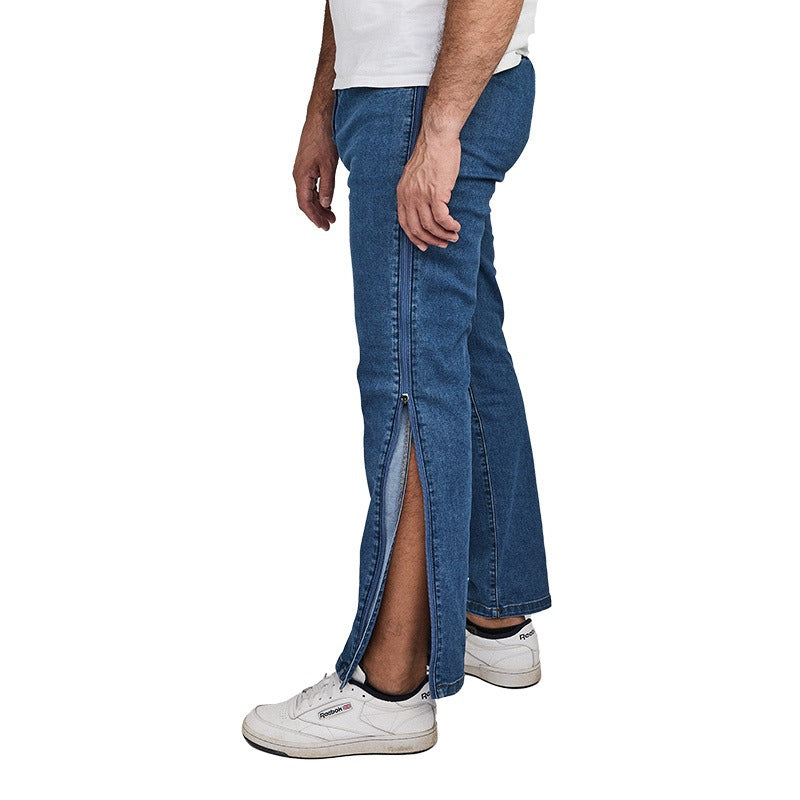 Jeans med lynlås i siden - Blå